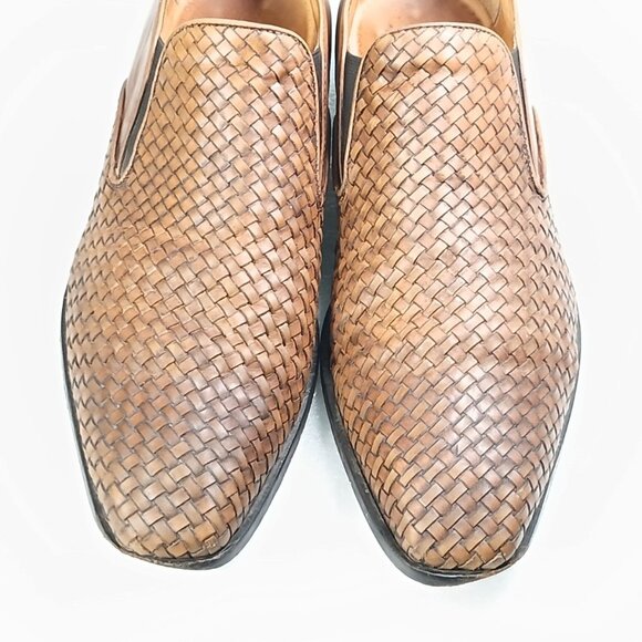Saks Fifth Avenue Woven Leather Slip-On Loafers Mens 10 Made in Italy Good Cond - Picture 11 of 16